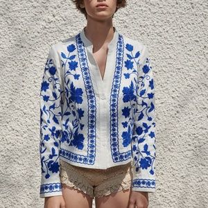 Zara EMBROIDERED LINEN BLEND Jacket